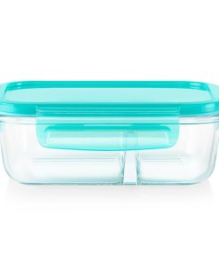 Pyrex MealBox 2.3-cup Divided Glass Food Storage Container with Turquoise Lid