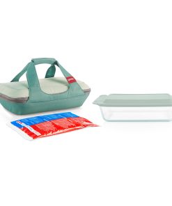 Pyrex Deep Portable 4-piece Glass Baking Dish Set Portable Set, Green Sage Lid
